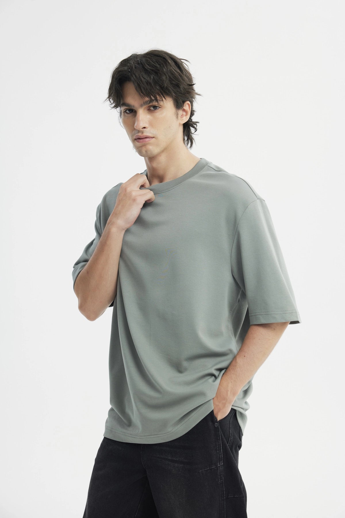 Polera Hombre Oversize Verde Piedra
