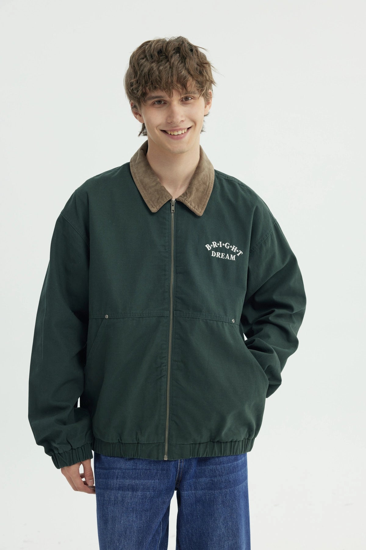 Chaqueta Hombre Classic Cuello Camisero Verde Oscuro